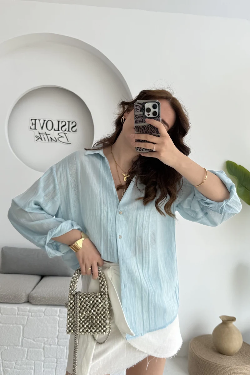 Raffaella Mavi Tül Gömlek