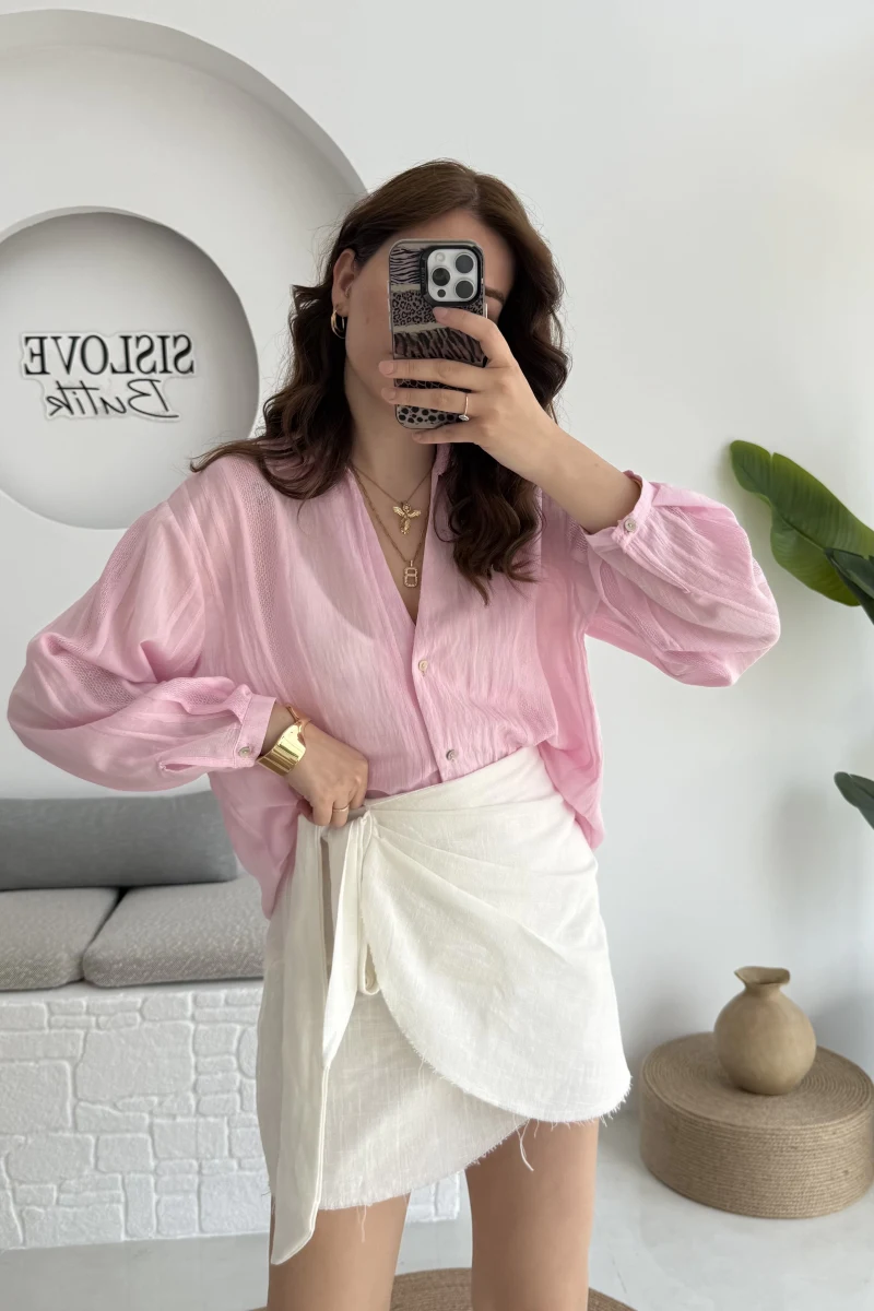 Raffaella Pembe Tül Gömlek