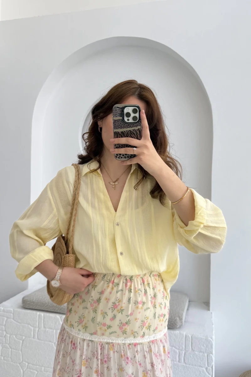 Raffaella Sarı Tül Gömlek