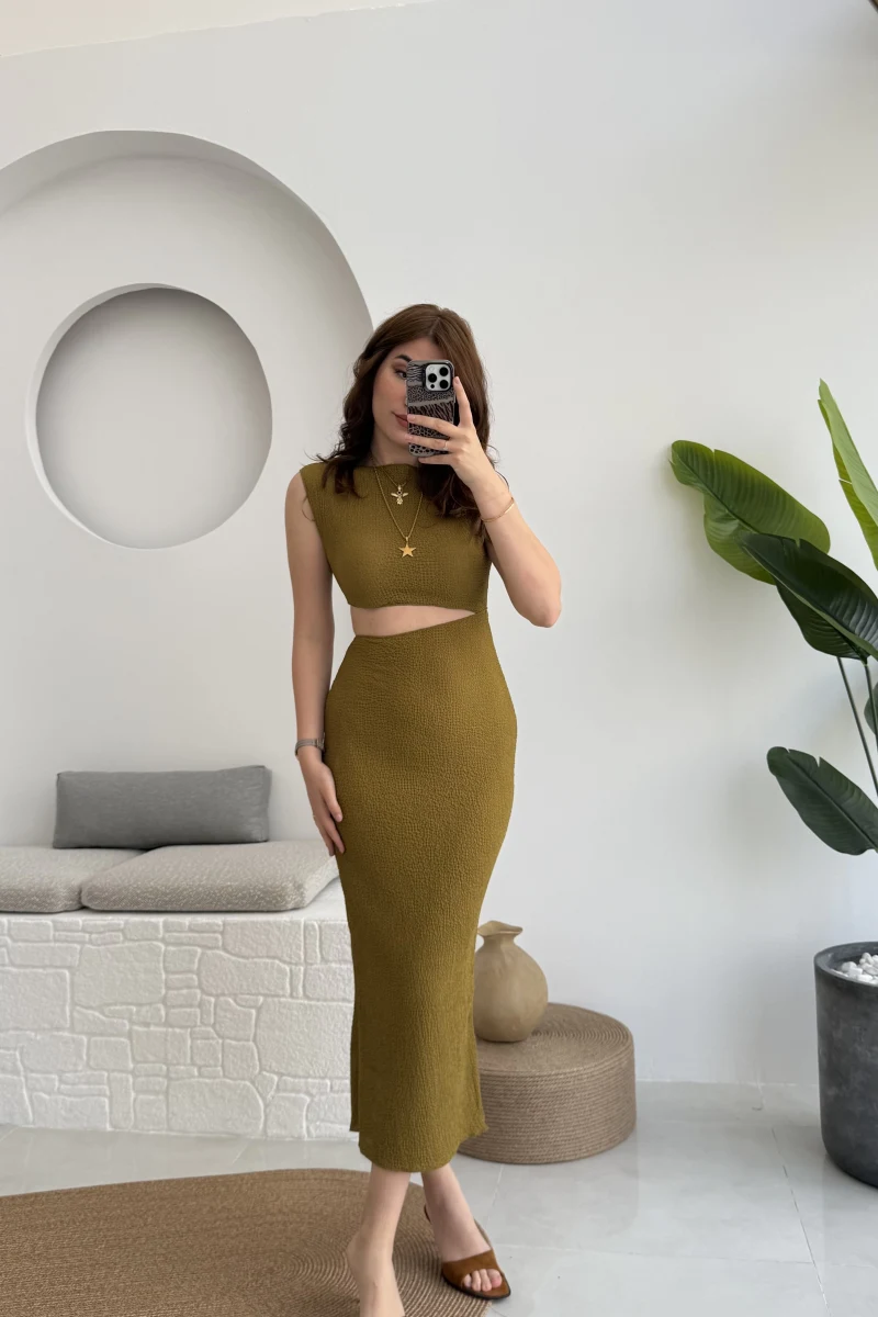 Ramona Bürümcük Elbise Haki