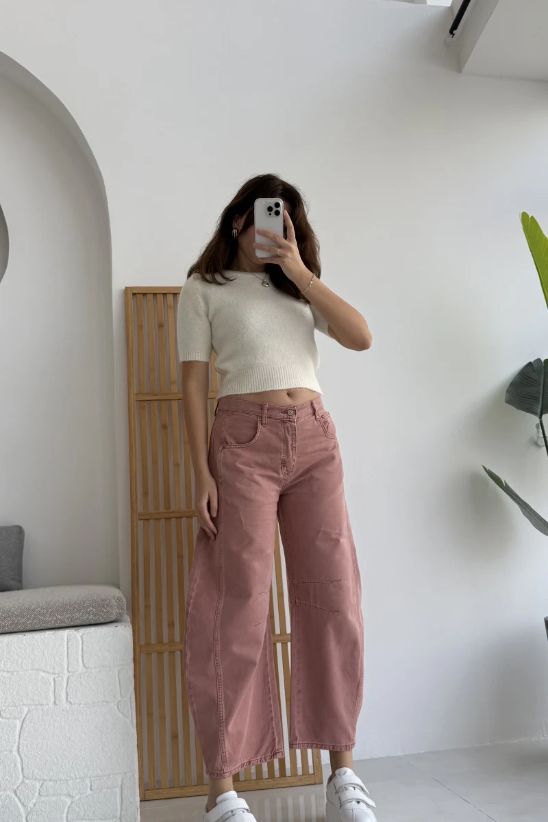 Rape Baggy Pantolon Gül Rengi
