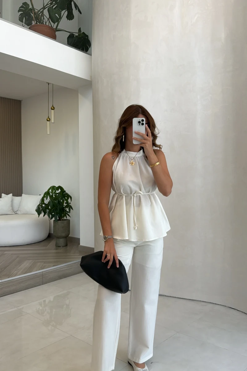Reglan Kol Bağcıklı Takım - Ekru - Kod: 9145