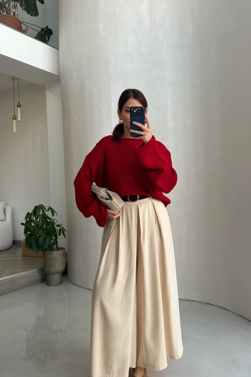 Reilly Kemerli Etek Pantolon - Taş - Kod: 51354