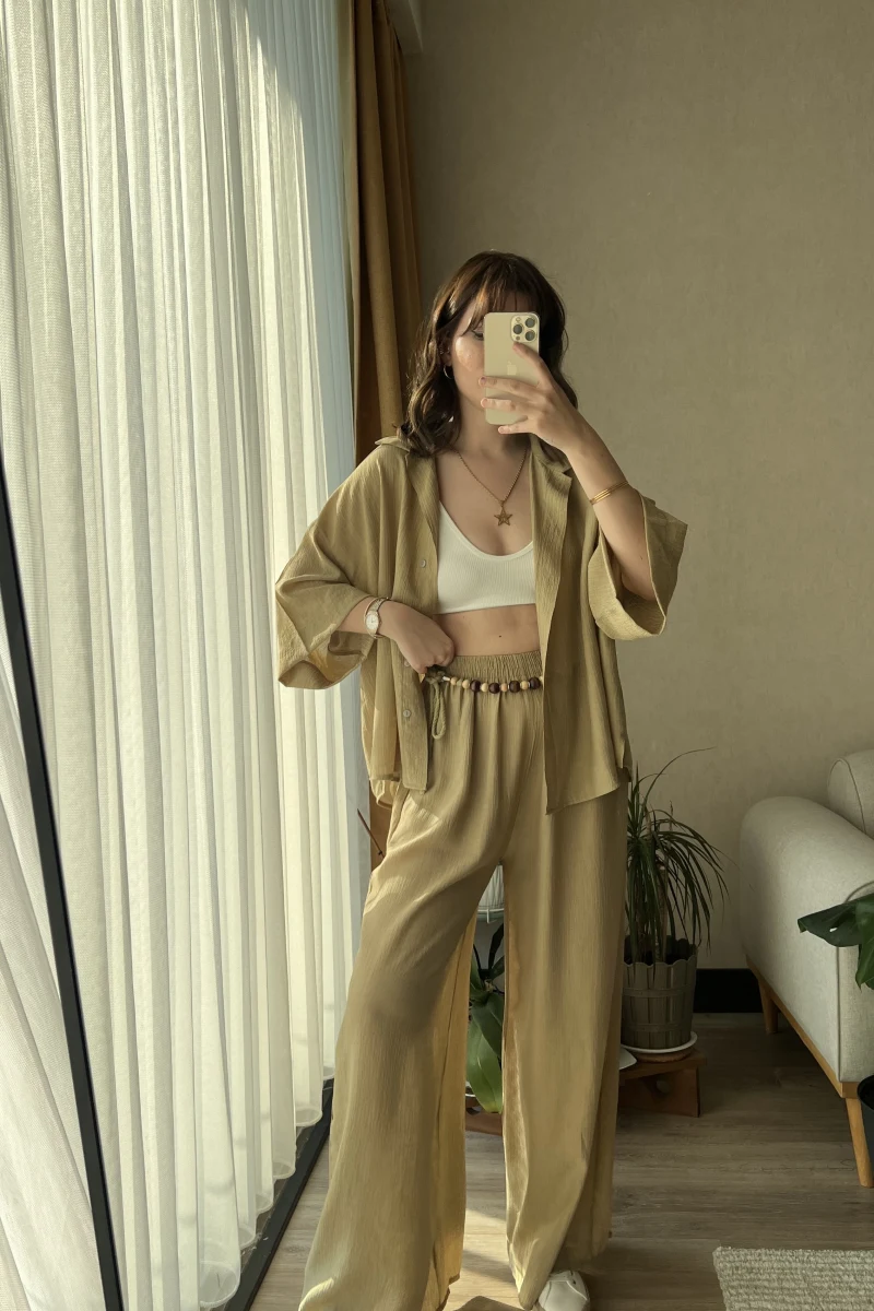 Reyho Haki Kemerli Gömlek Pantolon Takım