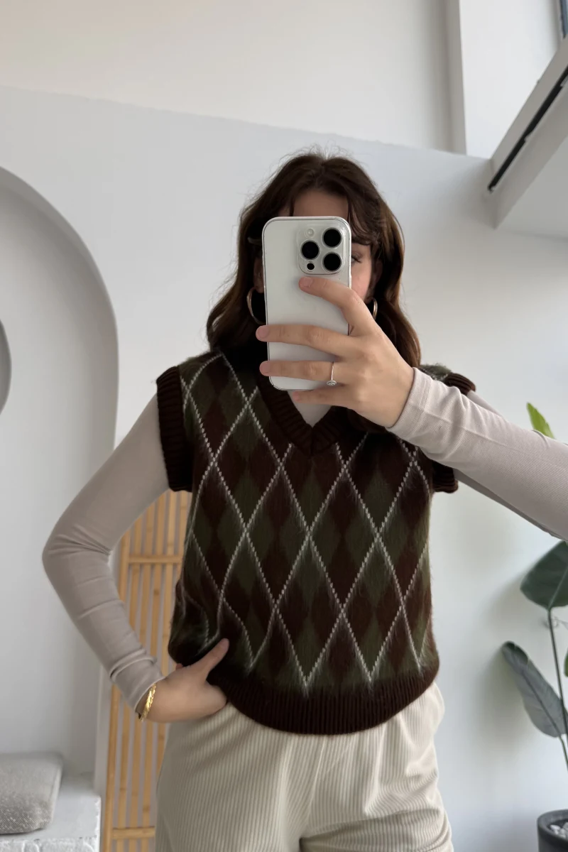 Rivora V Yaka Süveter - Acı Kahve