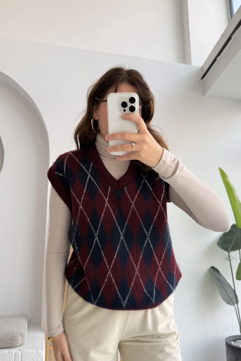 Rivora V Yaka Süveter - Bordo