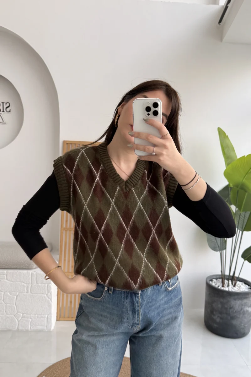 Rivora V Yaka Süveter - Haki