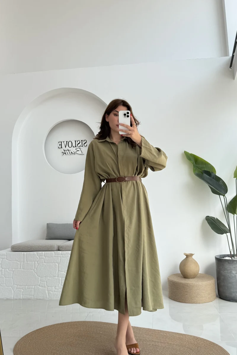 Roar Kemerli Gömlek Elbise - 3270 - Haki