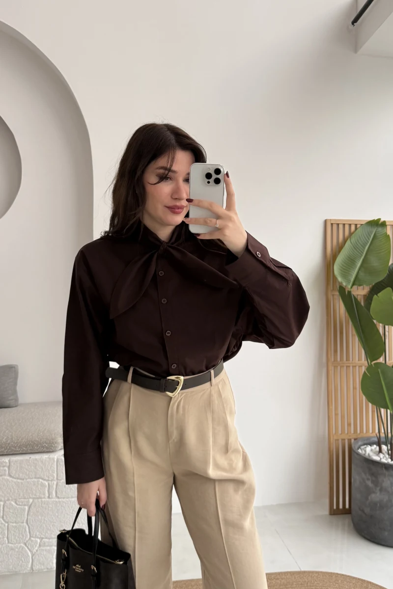 Robert Fular Yakalı Gömlek - Acı Kahve - Kod: 5407