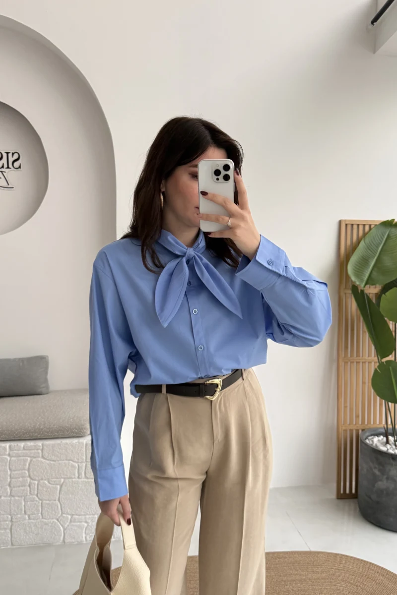 Robert Fular Yakalı Gömlek - Mavi - Kod: 5407