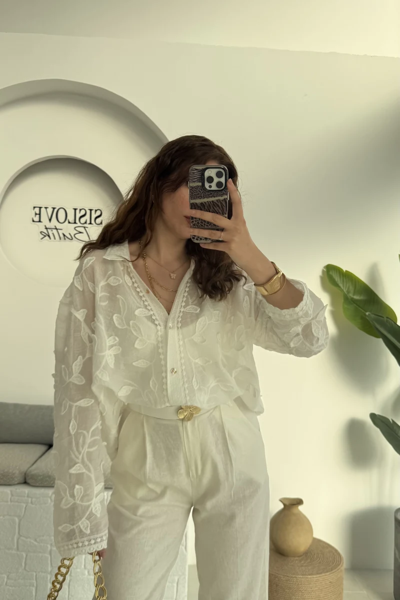 Romantik Gömlek - Kırık Beyaz - 38569