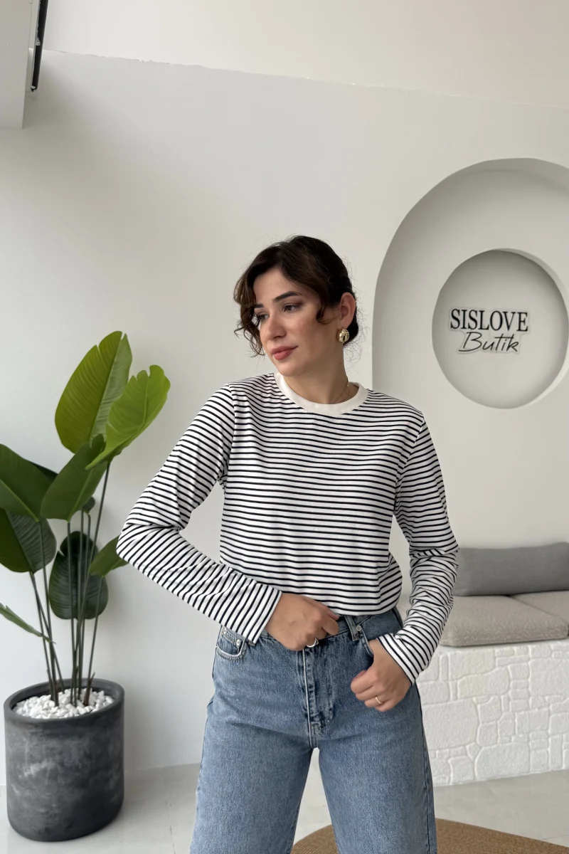 Rosalind Uzun Kollu Çizgili Bluz - Lacivert