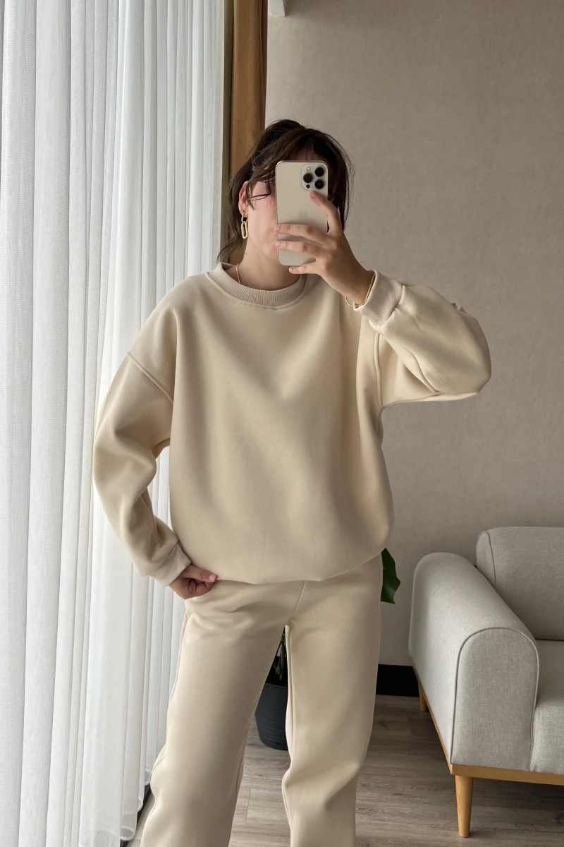 Ross Bisiklet Yaka Bej Takım İçi Şardonlu