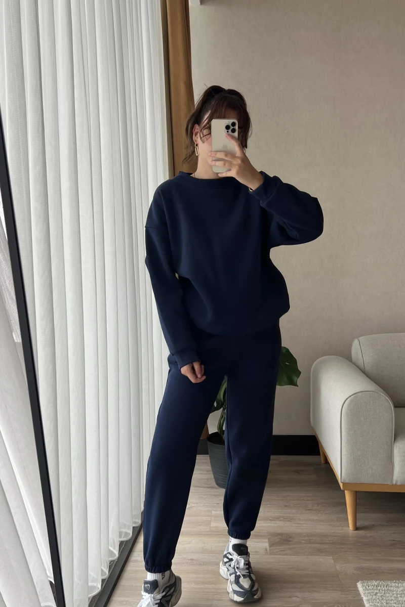 Ross Bisiklet Yaka Lacivert Takım İçi Şardonlu