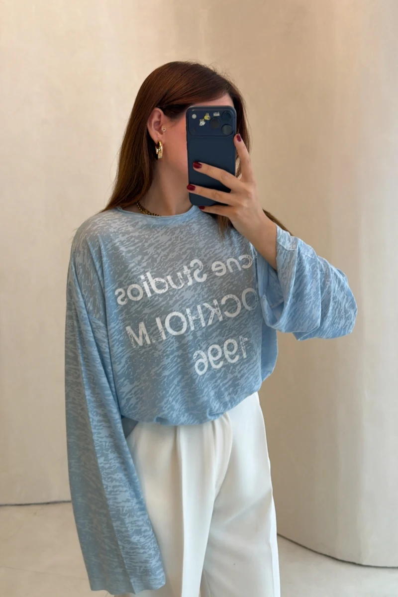 Rowe Baskı Detay Tshirt - Mavi - Kod: 1113