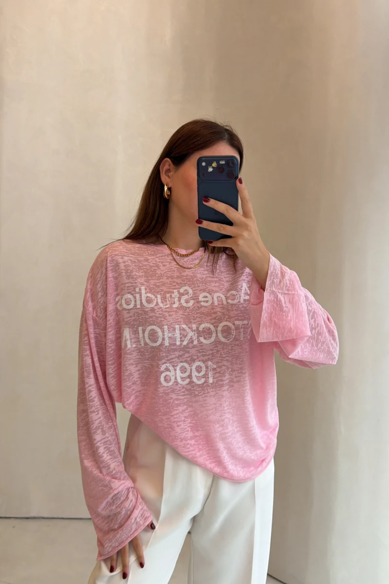 Rowe Baskı Detay Tshirt - Pembe - Kod: 1113