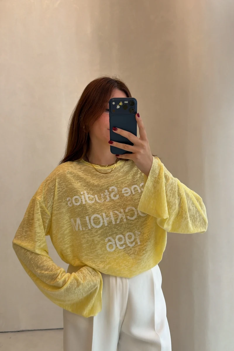 Rowe Baskı Detay Tshirt - Sarı - Kod: 1113