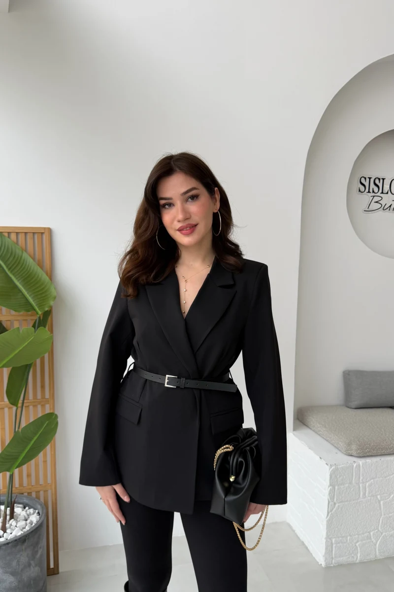 Rupert Kemerli Poliviskon Ceket - Siyah - Kod: 9700