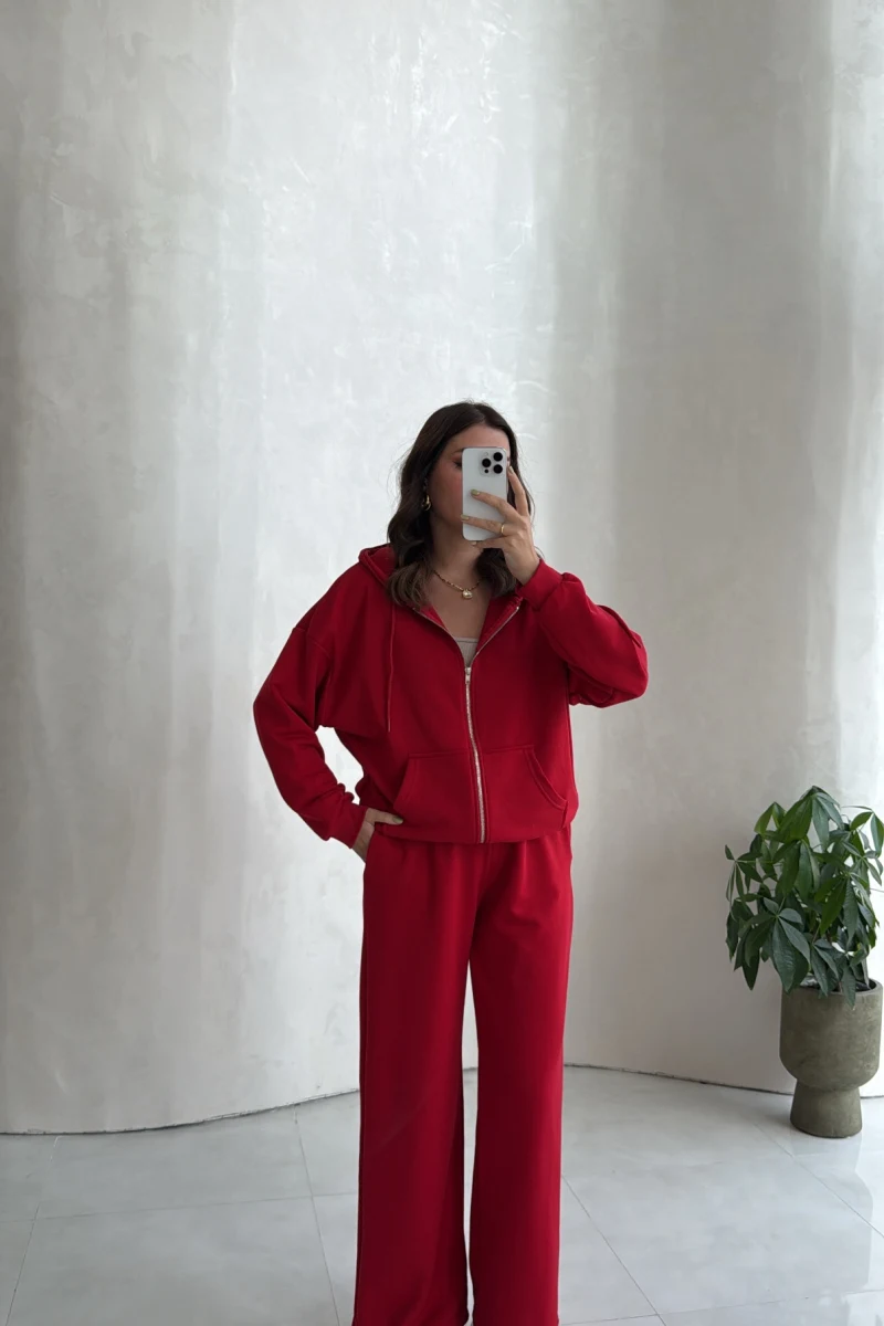 Ruth Kapüşonlu Hırka Eşofman Takım - Kırmızı