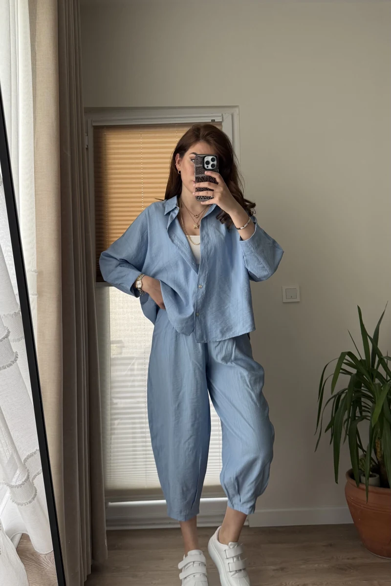 Rüya Gömlek Pantolon Takım Mavi