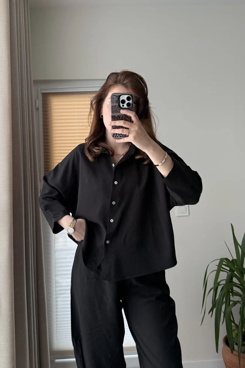 Rüya Gömlek Pantolon Takım Siyah