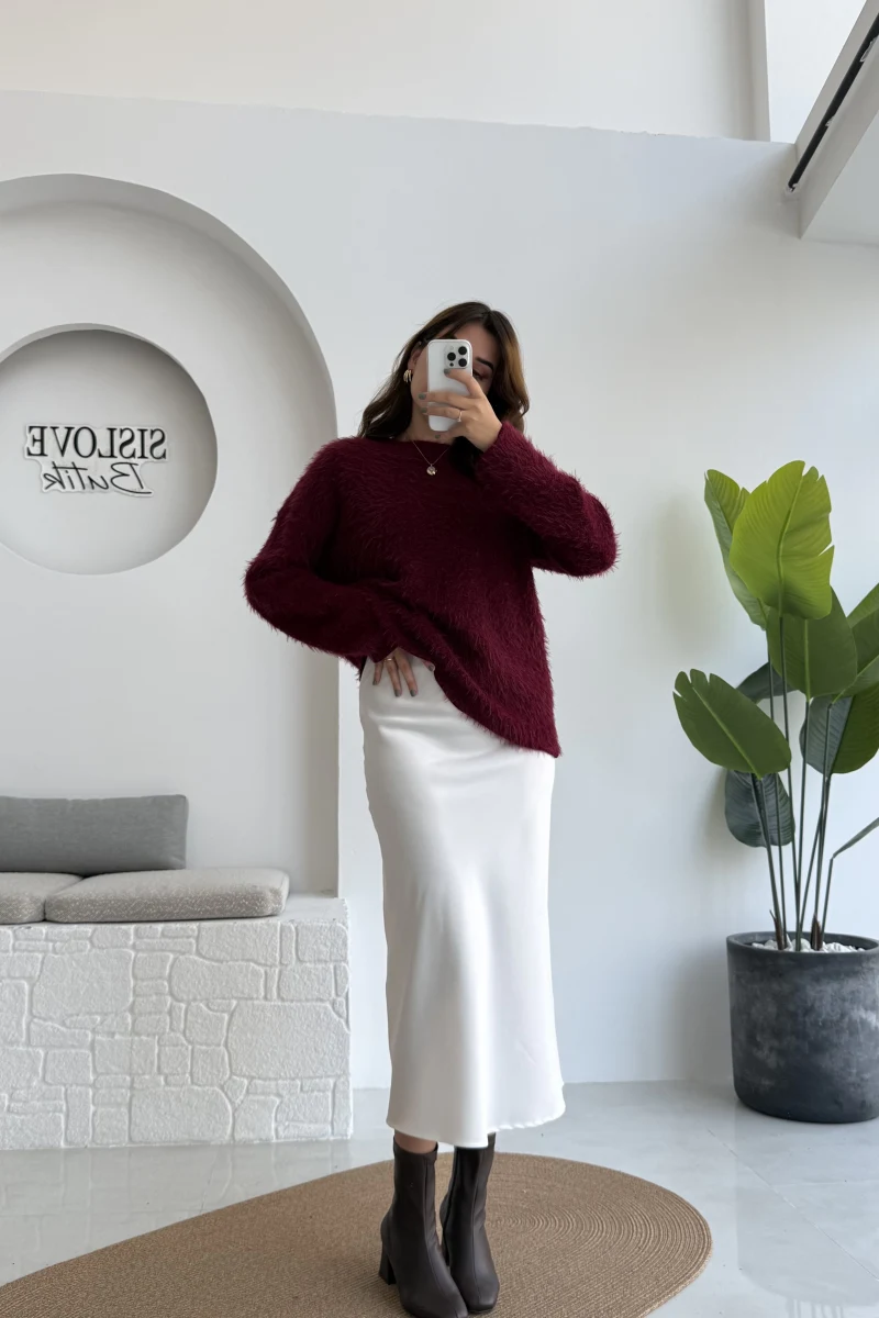 Sadie Midi Saten Etek - Beyaz - Kod: 5014