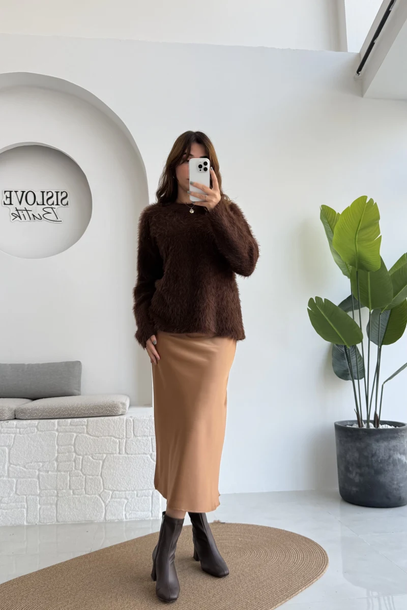 Sadie Midi Saten Etek - Taba - Kod: 5014