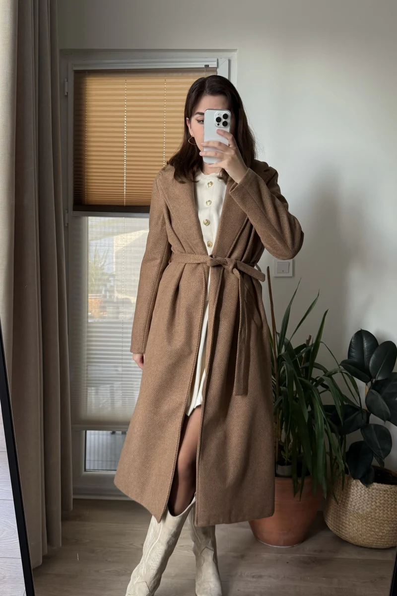 Şaika Camel Rengi Astarlı Kaban