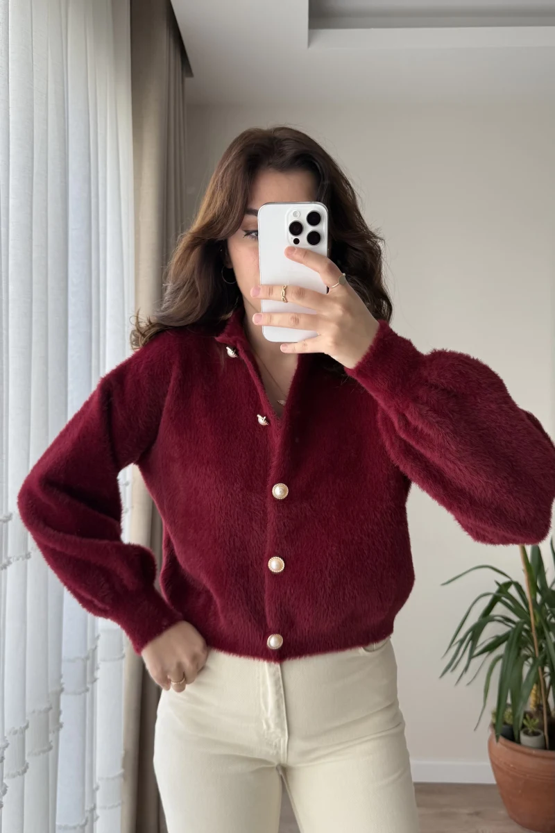 Sakallı İncili Bordo Kazak