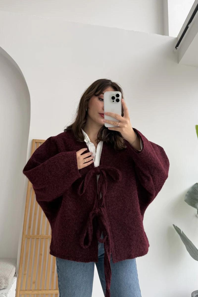 Sakallı Kaşe Tasarım Ceket Bordo