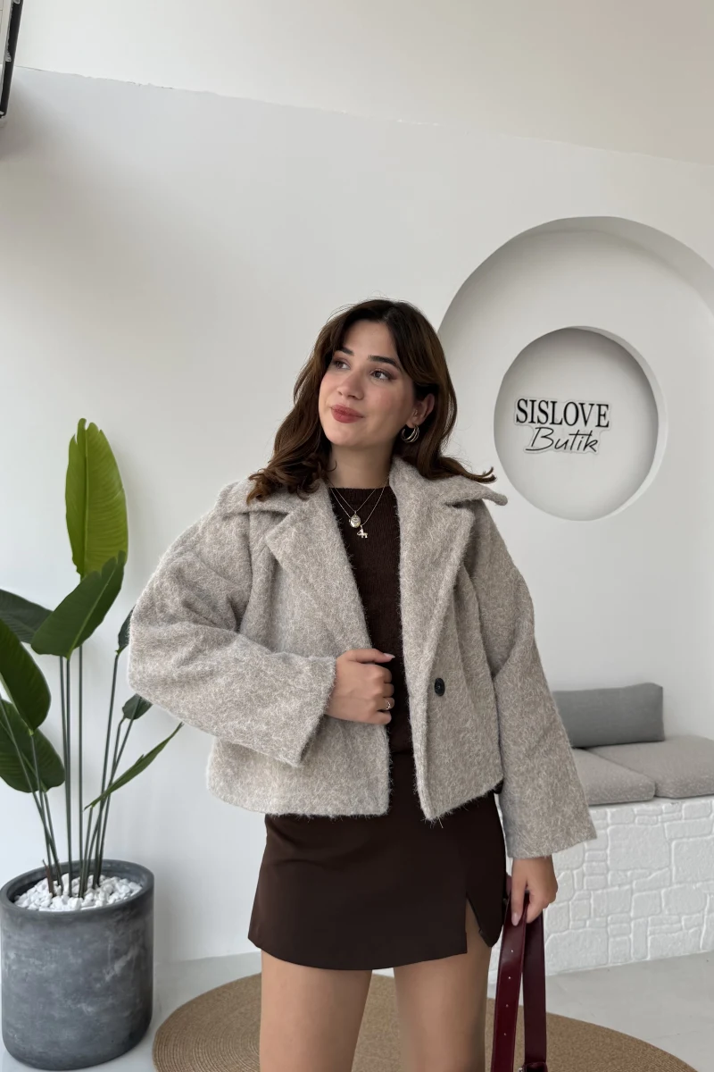 Sakallı Tek Düğmeli Ceket - Taş