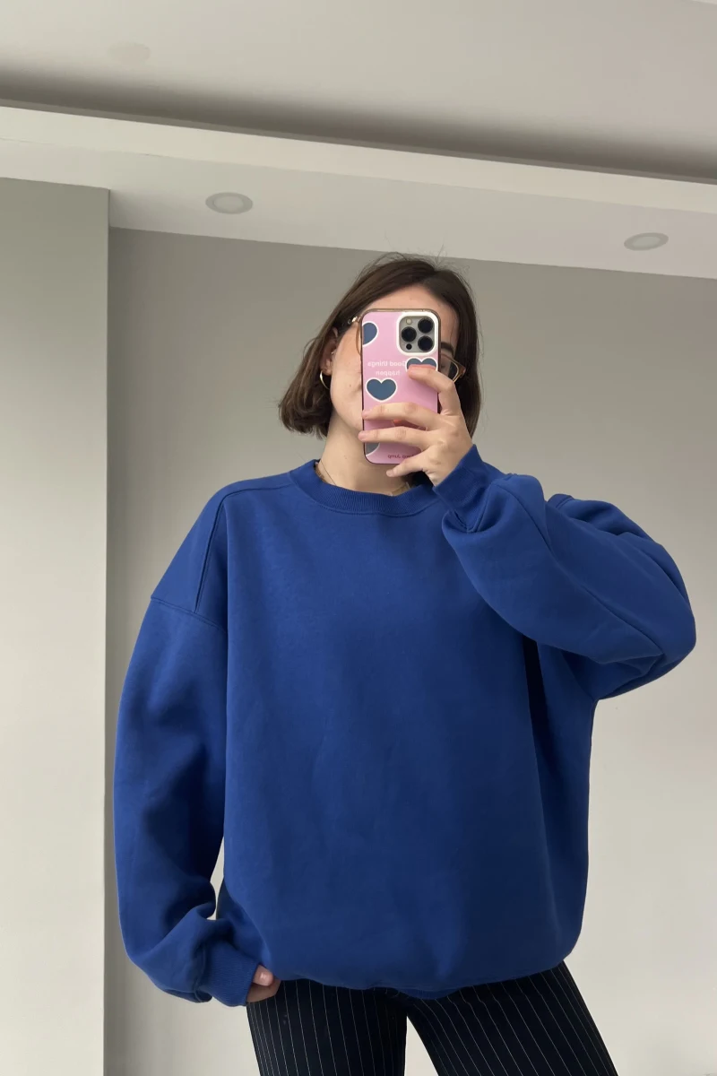 SAKS Mavisi Oversize Şardonlu Sweat