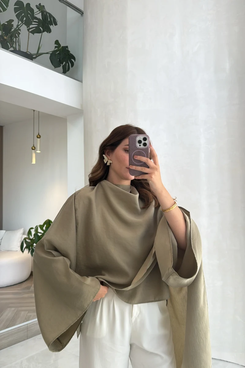 Şal Detay Bluz - Olive - Kod: 5541