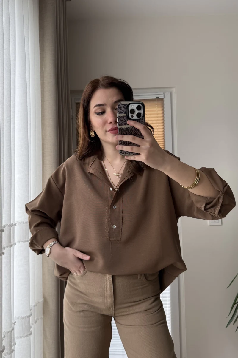 Salaş Keten Bluz - Acı Kahve