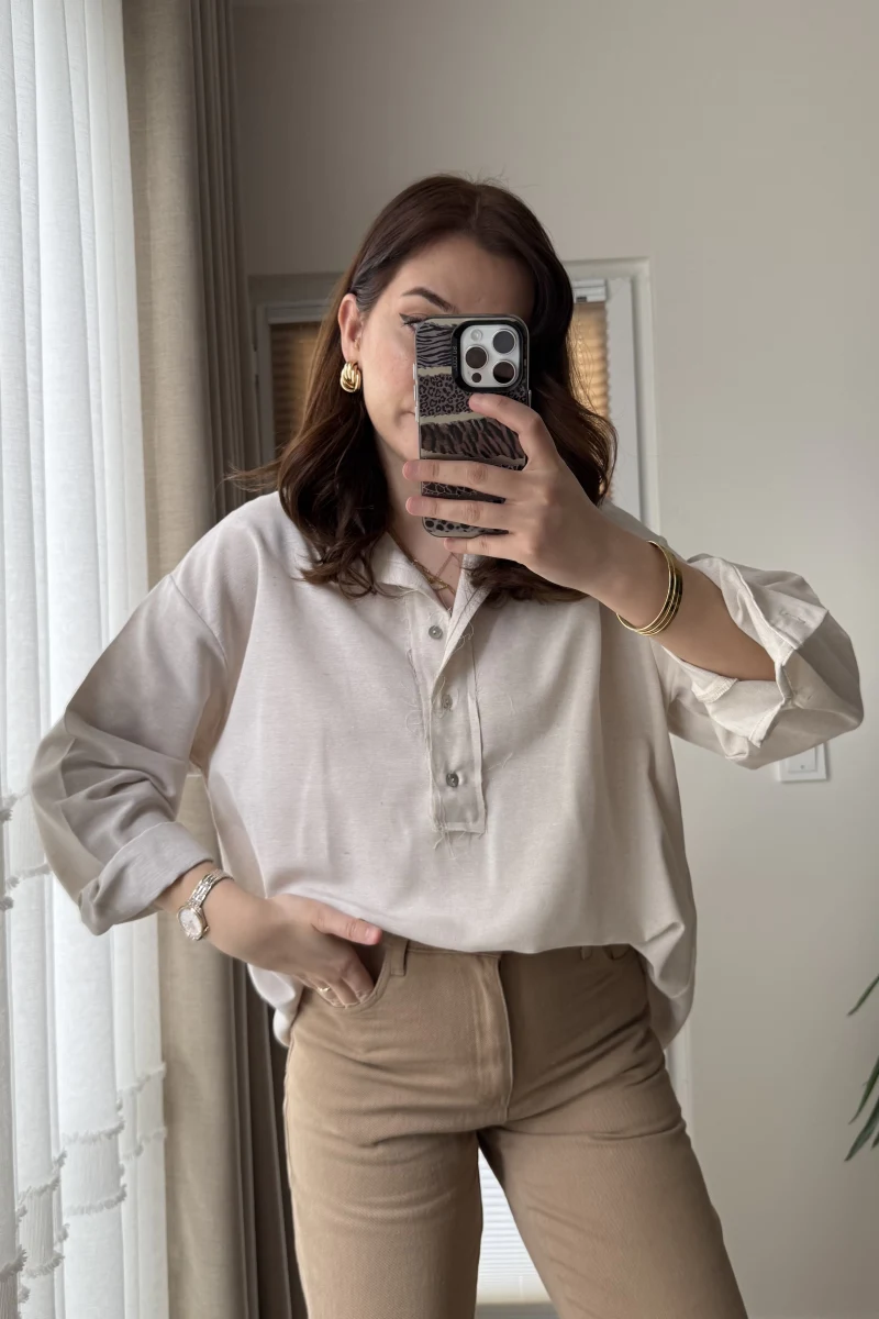 Salaş Keten Bluz - Taş