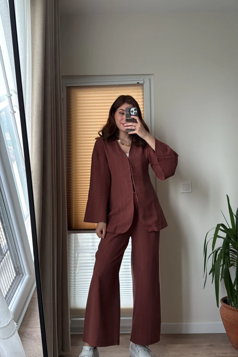 Sarah Önden Klipsli Ceket Takım - Kiremit