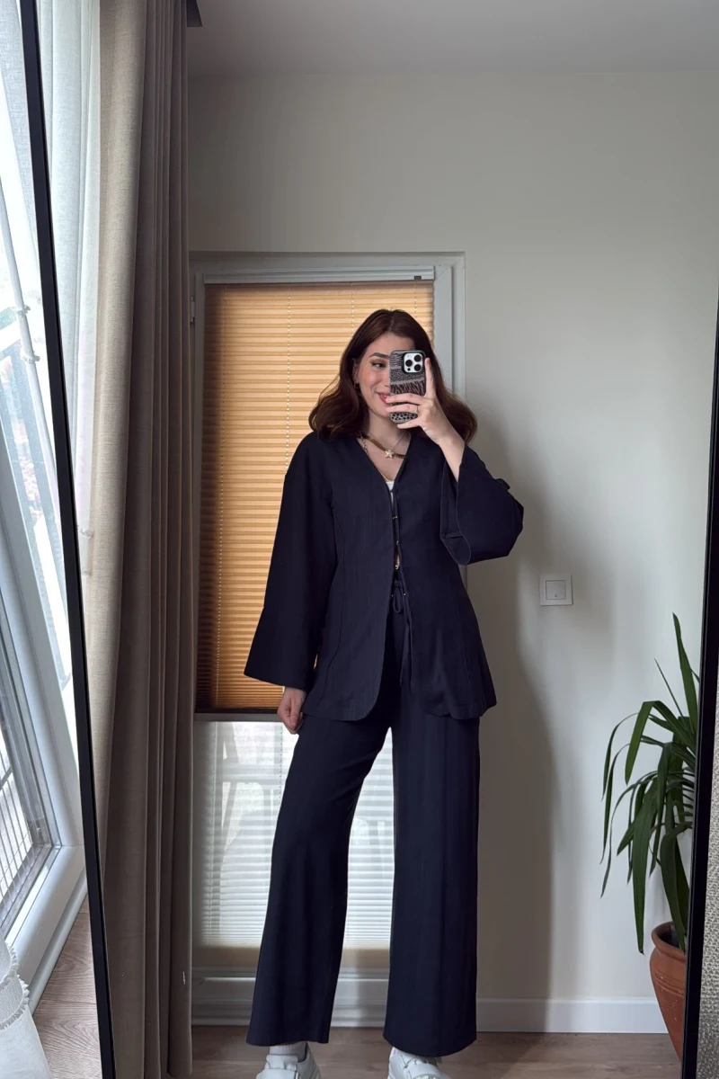 Sarah Önden Klipsli Ceket Takım - Lacivert