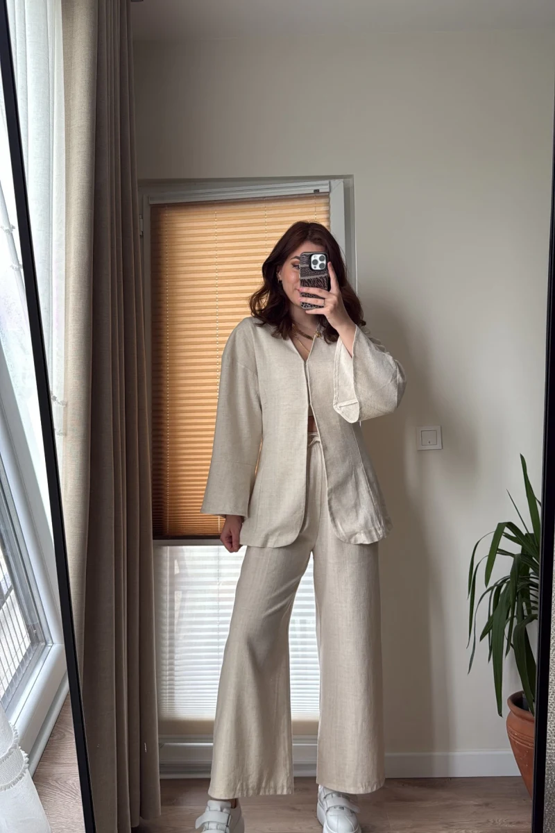 Sarah Önden Klipsli Ceket Takım - Taş