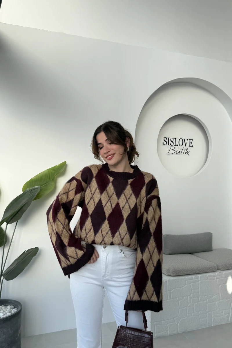 Şardon Baklavalı Kazak - Mürdüm - Kod: 04603