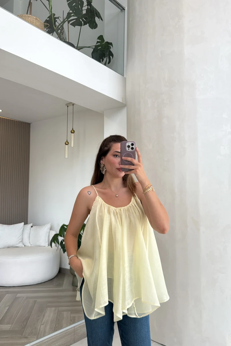 Sarı Askılı Pelerin Bluz - Kod: 5090