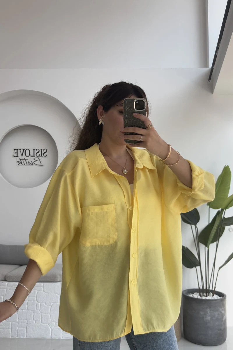 Sarı Oversize Tensel Gömlek - Kod: 4612
