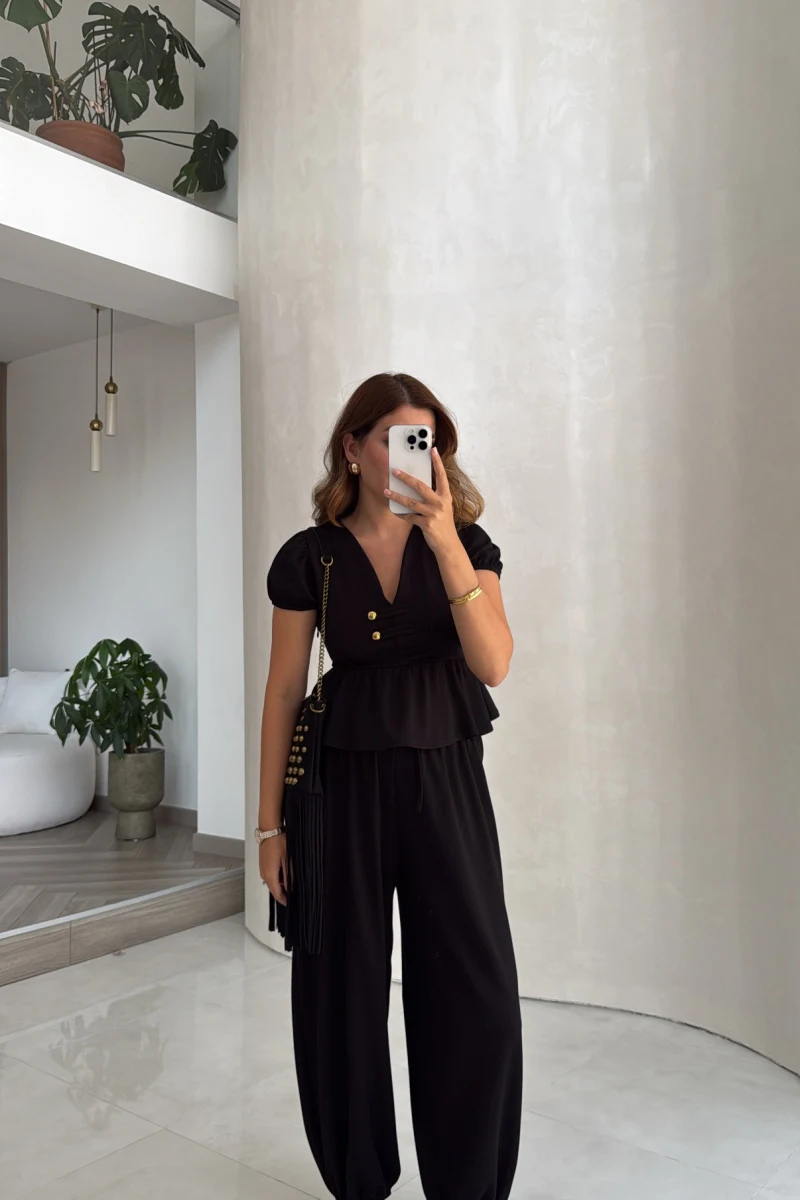 Saskia Modal Bluz Pantolon Takım - Siyah - Kod: 4165