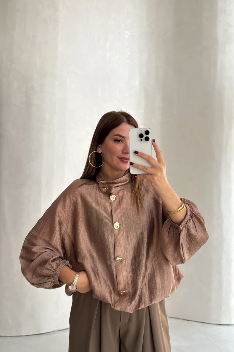 Saten Bomber İnce Ceket - Vizon - Kod: 9775