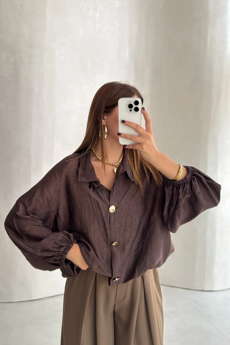 Saten Bomber İnce Ceket - Kahve - Kod: 9775