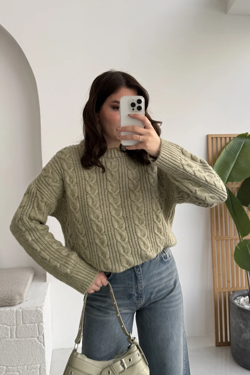 Selani Bisiklet Yaka Örgü Kazak - Çağla Yeşili - Kod: 4519