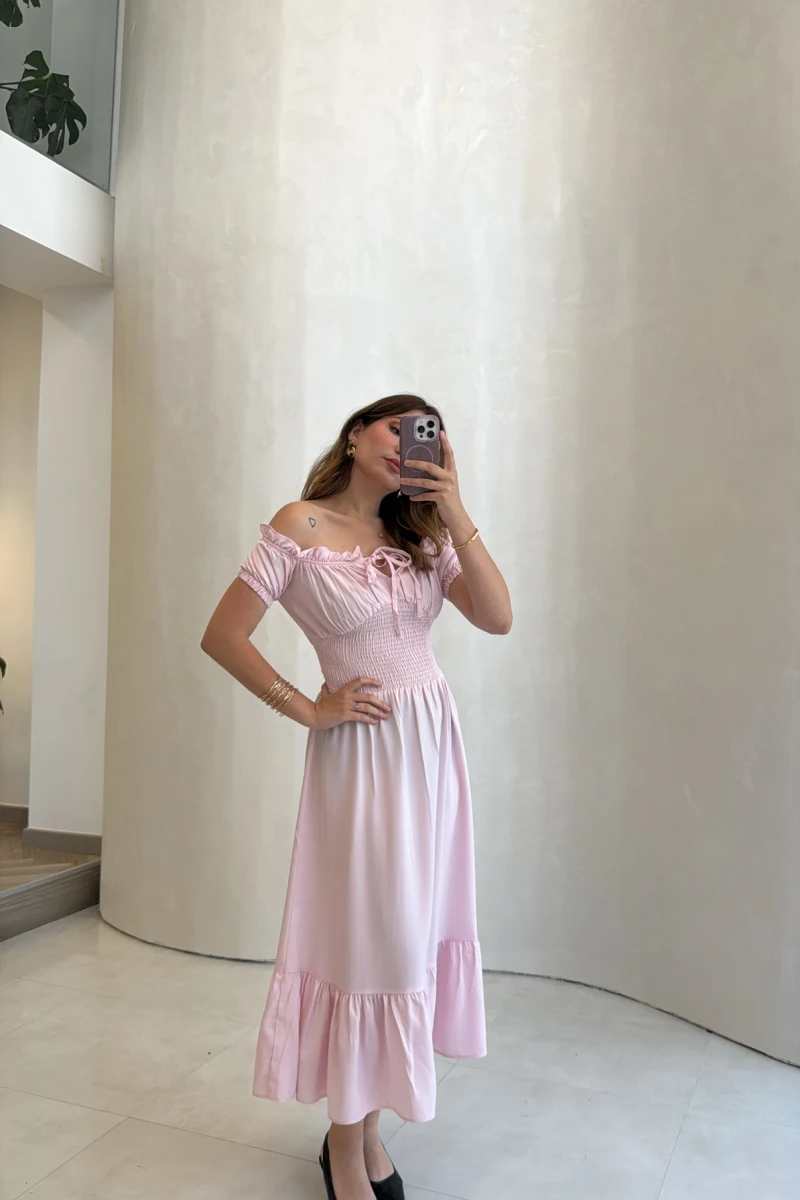 Selene Beli Gipeli Tensel Elbise - Pembe - Kod: 4235