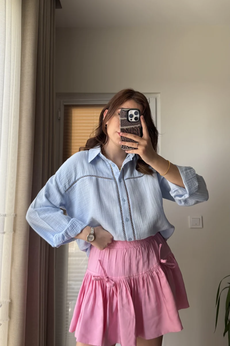 Şerit Detay Bebe Mavisi Gömlek - 2044