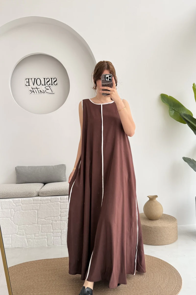 Şerit Detay Elbise Bordo