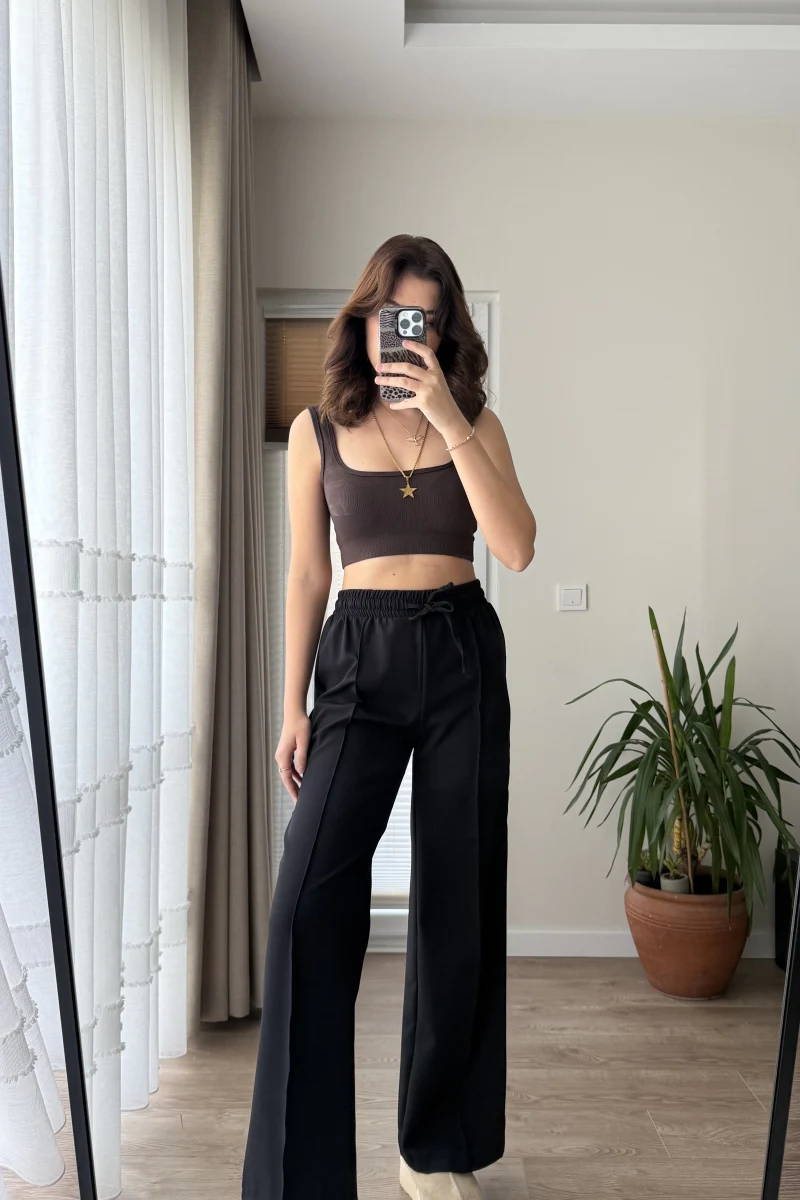 Şeritli Eşofman Pantolon Altı Siyah