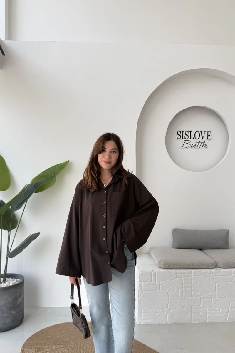 Shay Tek Cepli Uzun Gömlek - Acı Kahve - Kod: 2144